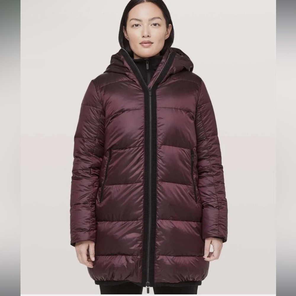 Lululemon Women Cloudscape Long Puffer Goose Down Jacket in Purple - Size 12